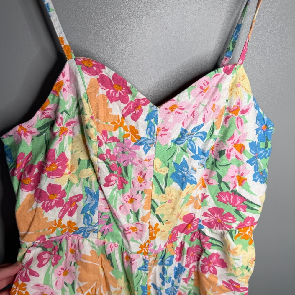 NWT Old Navy Fit and Flare Colorful Floral Linen Blend Romper - Picture 7 of 13